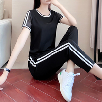 Tide brand CVY sports suit women 2021 summer New loose fashion Ice Silk round neck short sleeve casual two-piece set