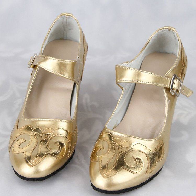 Xinjiang Uygur ethnic shoes Latin dance round head with low heel high heel women's shoes Children's girl dance shoes