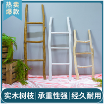 Vintage dry branches Nordic decoration ladder wooden stick trapezoidal floor hanging American solid wood staircase shooting display props