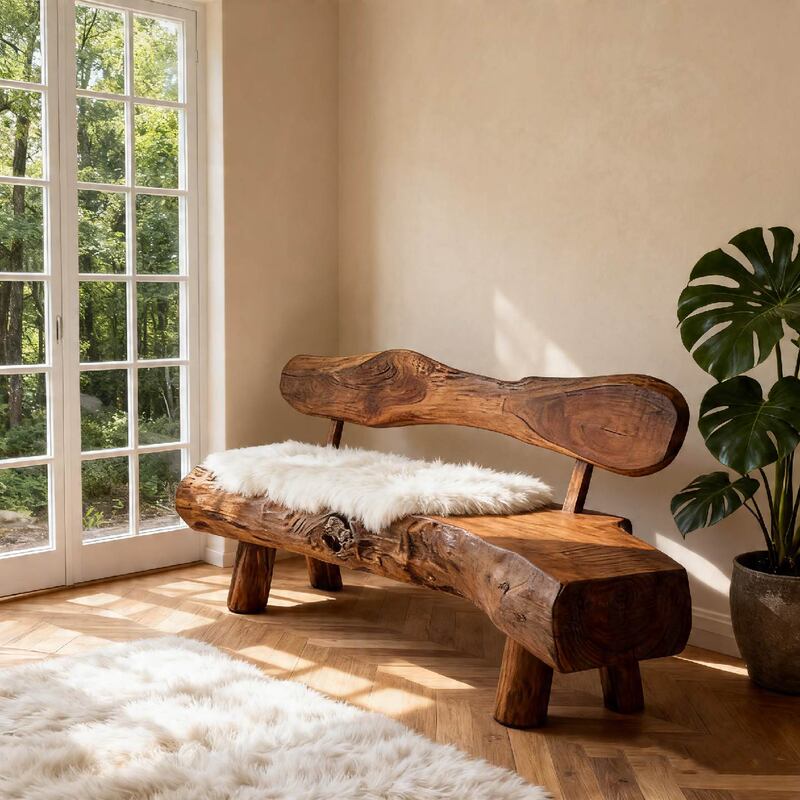 Wabi-Sabi Style Guesthouse Living Room Solid Wood Bench, Natural Wood Bench, Entryway Shoe-Changing Bench, Clothing Store Leisure Bench