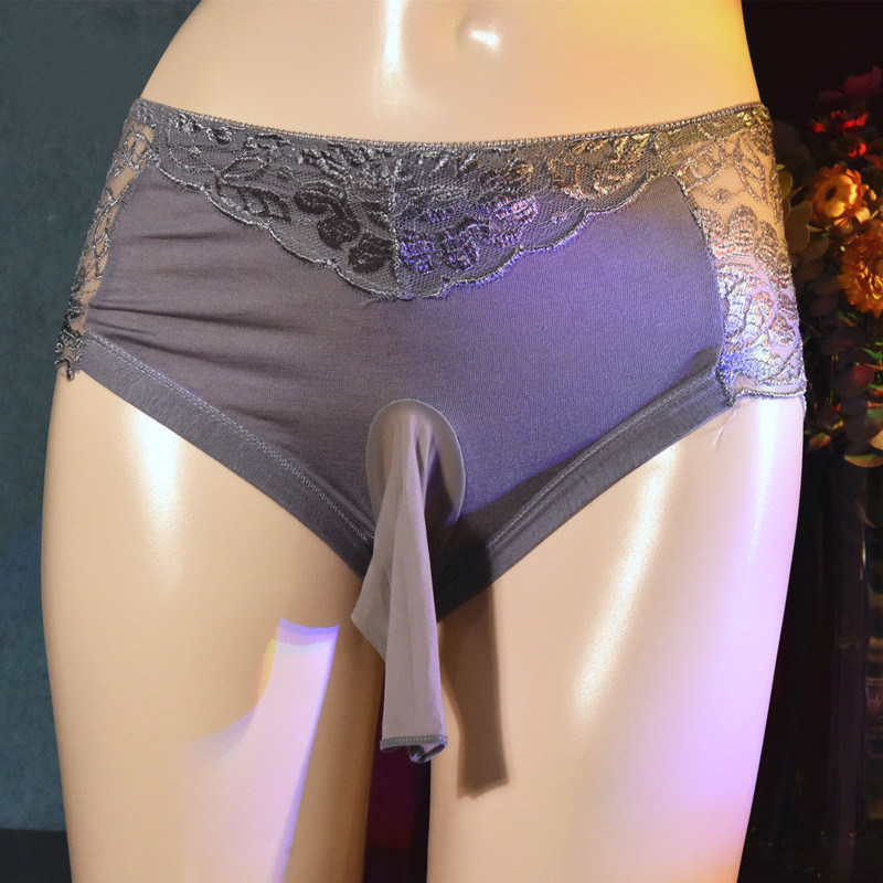 Lace ultrathin summer pseudo-lady large size underpants with jj sleeve men's changing dress sexy women's dress gags no-scratched triangular pants