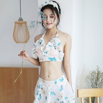 Printed suit Halter neck split swimsuit Ladyboy cross-dressing mens products Womens big brother cute short skirt Japanese fat time