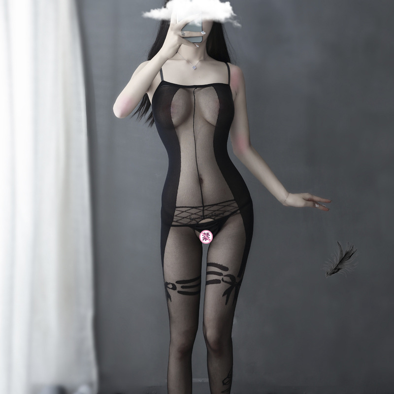 Nightclub crotch-open women's big brother sling ladyboys set one-piece stockings cd cross-dressing supplies sexy black clothes women