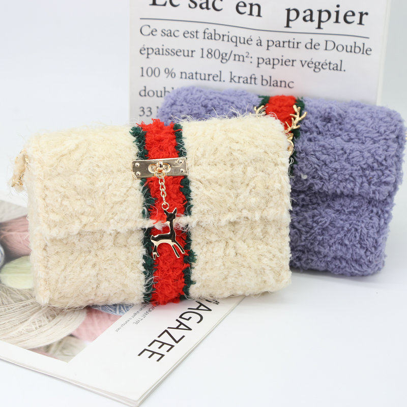 Handcrafted Woven Bag GRID PLATE DIY MATERIAL SUEDE SMALL SCENT WIND ADULT HAIR THREAD GROUP LOVING HOMEMADE MATERIAL BAG