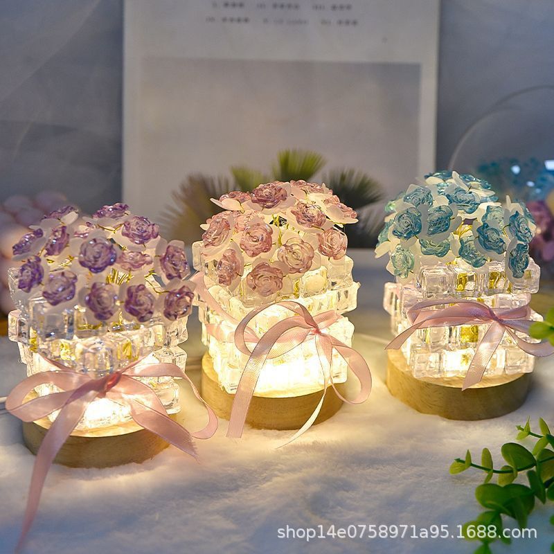 Chinese Valentine's Day DIY Rose Ice Cube Night Light Material Kit as a Gift for Girlfriend, Couple, Best Friend, Valentine's Day Gift