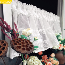 American pastoral style white yarn short curtain Half curtain Coffee curtain punch-free decoration wardrobe kitchen dust-proof curtain Feng shui curtain