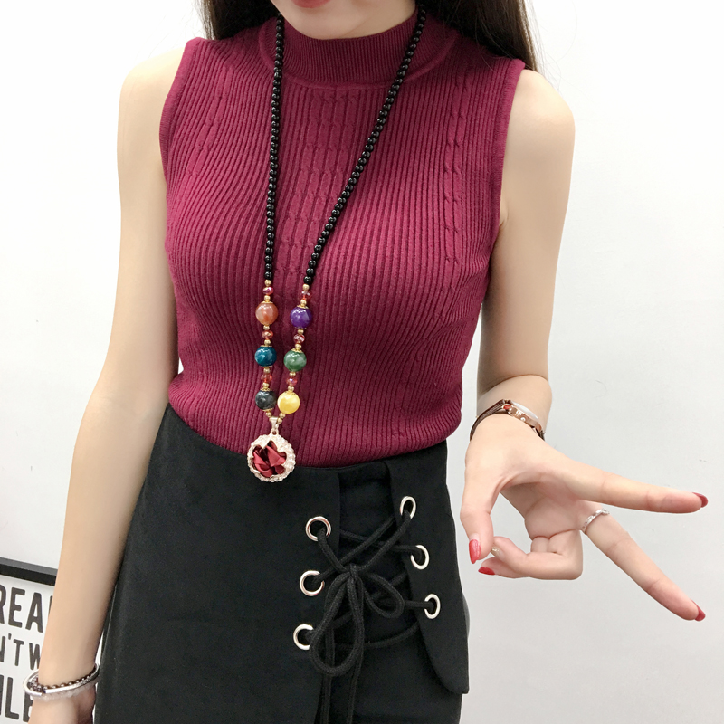 Xuân 2018 mới nửa cổ cao dệt áo thun co giãn cao Slim mỏng không tay sling đáy áo sơ mi nữ áo kiểu nữ đẹp tuổi 40