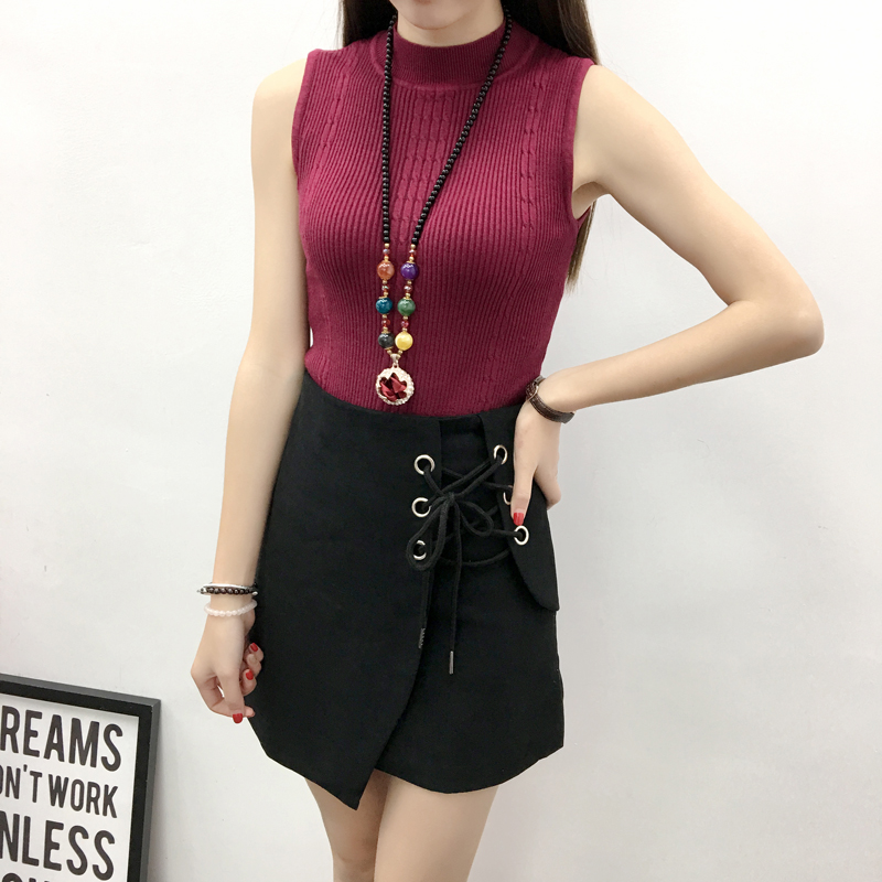 Xuân 2018 mới nửa cổ cao dệt áo thun co giãn cao Slim mỏng không tay sling đáy áo sơ mi nữ áo kiểu nữ đẹp tuổi 40
