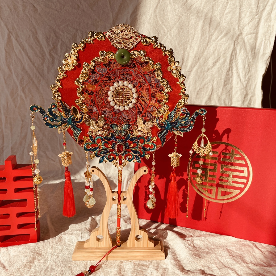 Bride Wedding Fan Wedding Fan Comedy Fan Diy Little Red Book Chinese Wedding Holding Wedding Fan Phoenix Hanfu Double Circle-Taobao