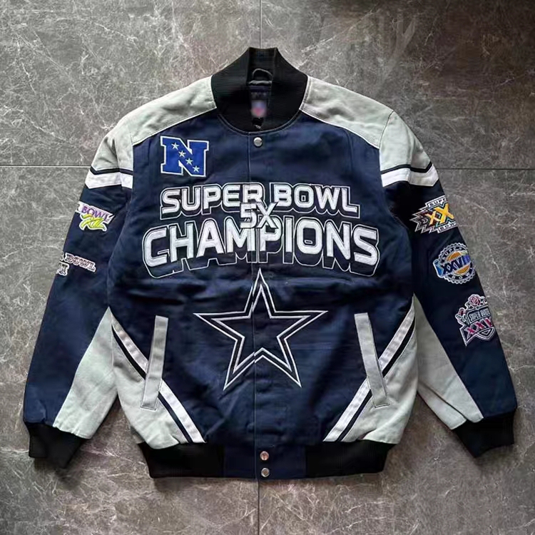 Nfl Dallas Cowboys Super Bowl Cowboys Autumn and Winter Unisex Trendy Embroidered Baseball Jacket Loose Fit