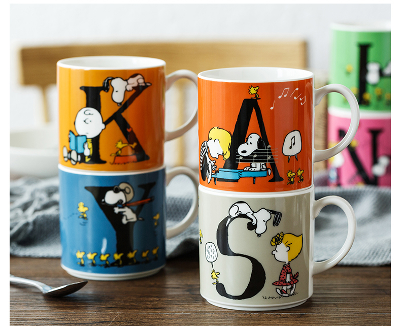 - into a SNOOPY cartoon mark cup SNOOPY letter Japan imported glass ceramic cups milk cup