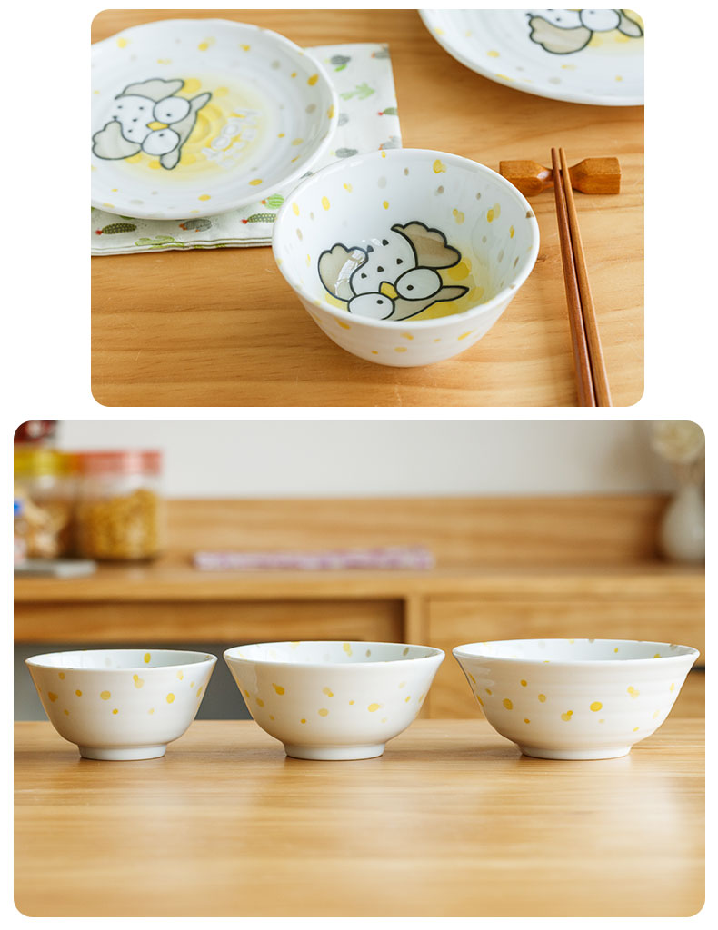 The Children 's tableware imported from Japan cartoon owl under glaze made pottery bowls to eat rice bowl plate breakfast tray