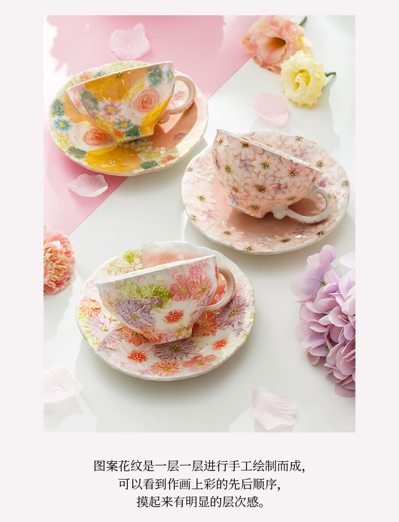 Japan seto burn flowers ceramic cup dance hall hand - made ceramic cups of coffee cup cup children home mark cup gift box