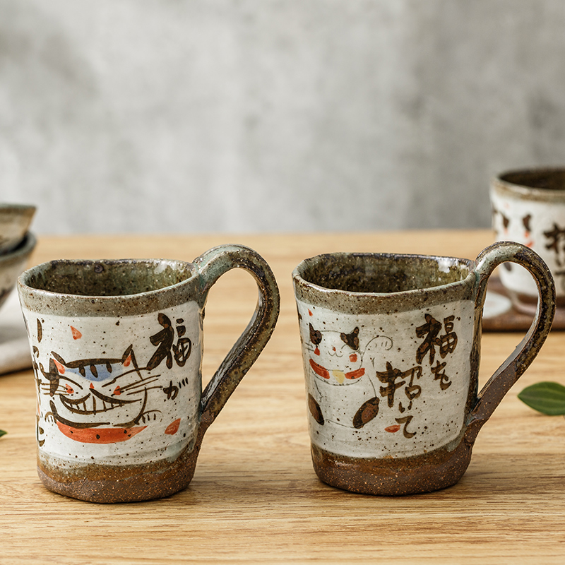 Japanese coarse pottery cat cup household ceramic keller Japan move hand - made glass creative trend coffee cup