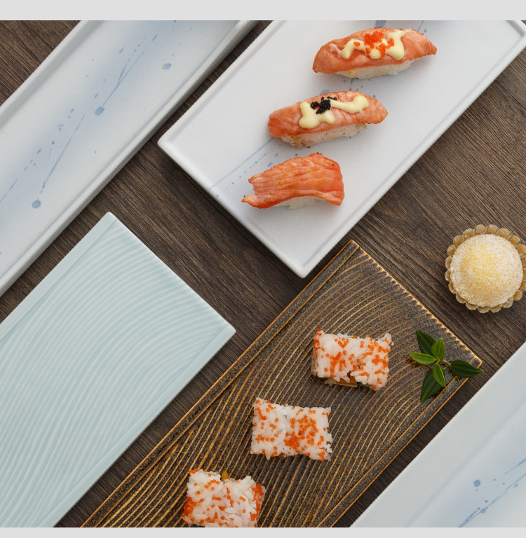Kaiseki ceramic rectangle plate, material store sashimi Japanese fish sushi plate tray was long plate