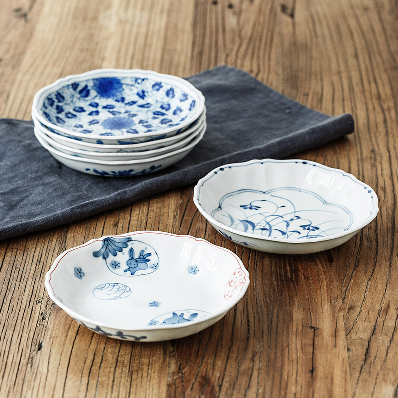 Blue winds hall of Japanese Blue and white porcelain tableware small plate round dish plate household cold dishes of disk all the plates