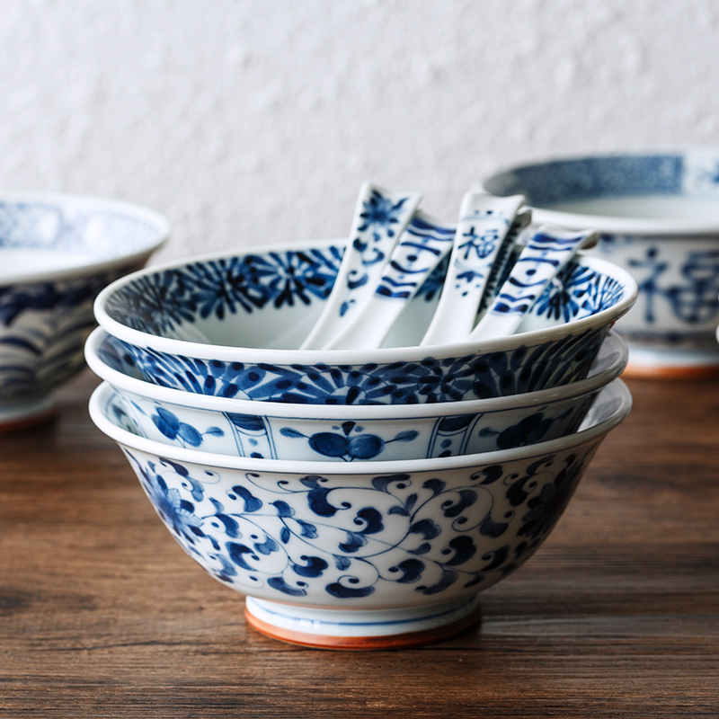 Blue winds don Japanese large bowl of soup bowl rainbow such use Japan imported ceramic bowl large rainbow such as bowl home eat rice bowl