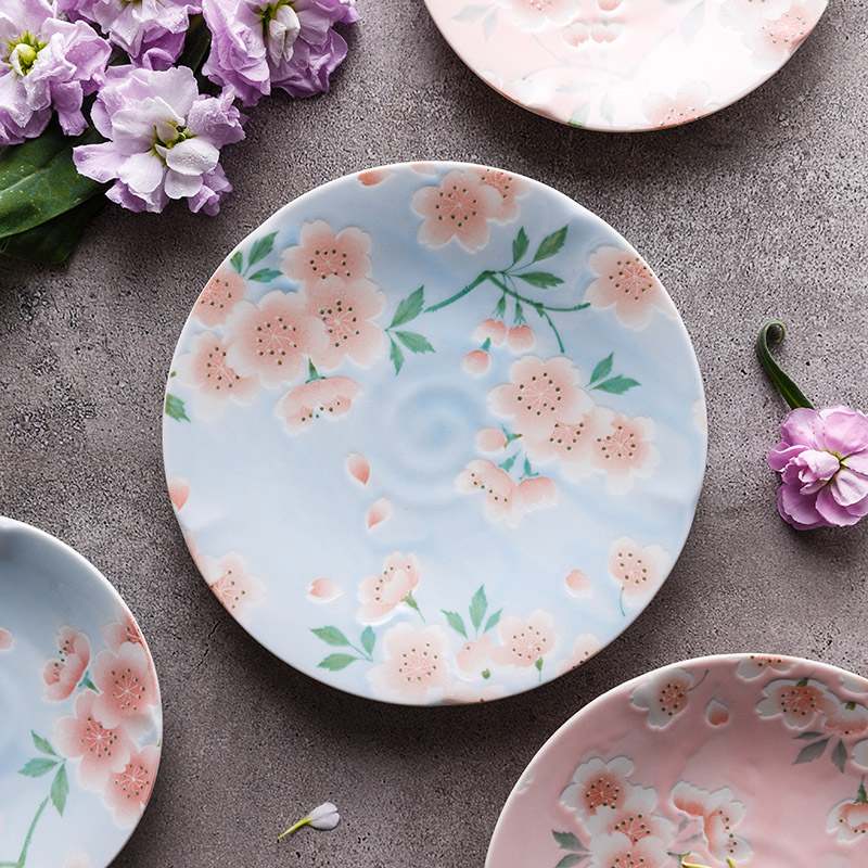 Cherry blossom put ceramic plates imported from Japan Japanese household tableware creative dim sum dishes embossment dish dish dish plates