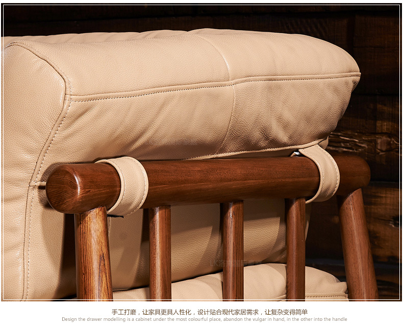 Sofa da tối giản Bắc Âu cũ của Nga elm xuống sofa phòng khách Bắc Mỹ kết hợp sofa da lớp đầu tiên - Ghế sô pha sofa