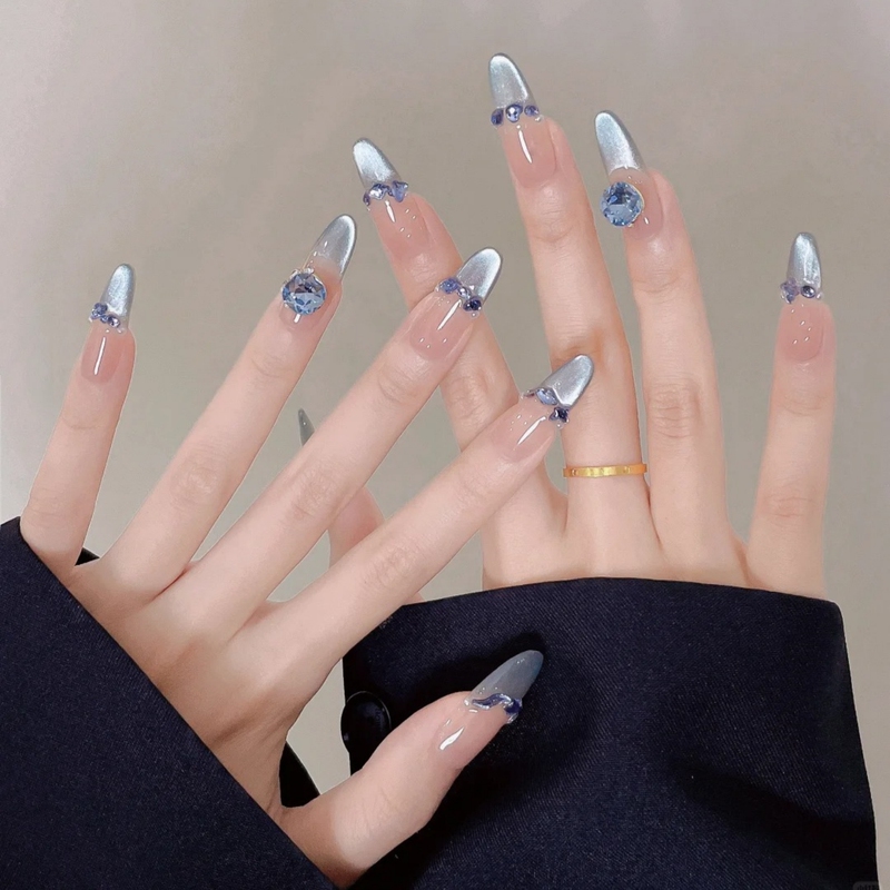 Blue Cat Eye Manicure, Handmade Wearable Nails, Long French Style, Ice-Transparent, High-End, Cool and Whitening Fake Nail Patches 2026 Blue Cat Eye Manicure, Handmade Wearable Nails, Long French Style, Ice-Transparent, High-End, Cool and Whitening Fake Nail Patches 2026