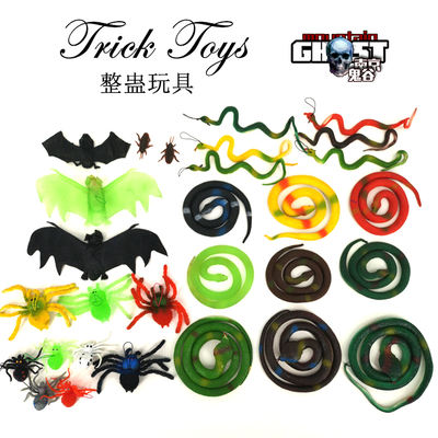 April Fool's Day pranks and scary toys, Halloween pranks, simulated feces, fake snakes, mice, spiders, bats, cockroaches, flies