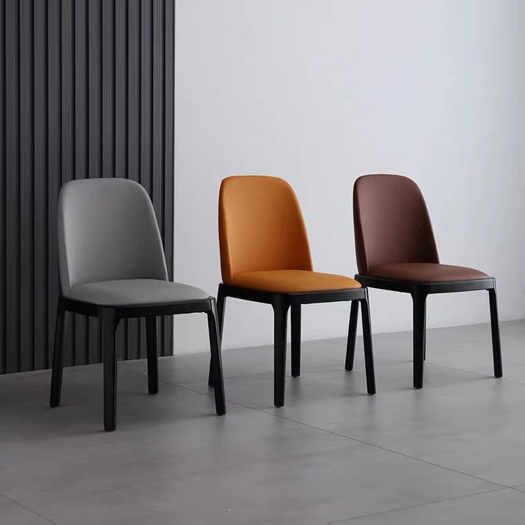 Nordic dining chair Light luxury modern simple household dining room solid wood backrest chair Leather hotel chair Study desk chair