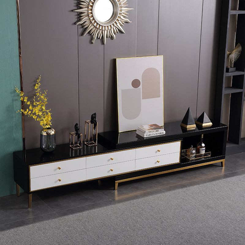 Light luxury TV cabinet Small apartment simple modern retractable living room Solid wood tempered glass TV floor cabinet Nordic