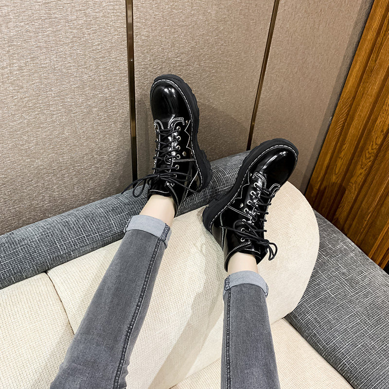 Nazza the same McKunMartin boots woman 2020 new breathable 100 lap heightening Inron lacquered leather pine pastry thick bottom short boots