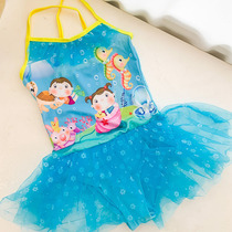 2021 Korean new childrens swimsuit girls conjoined ins ins cute little Princess gauze dress hot spring sun sunscreen u swimsuit