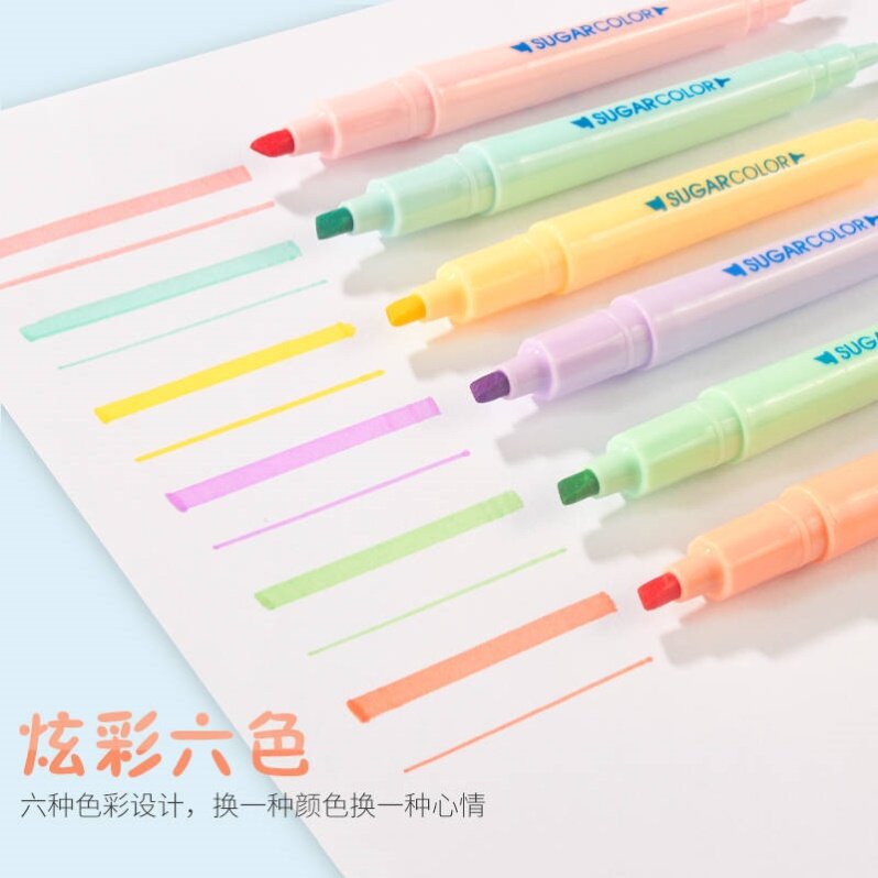 Fluorescent pen double head 6 color fluorescent marker pen same color pen ins light color cute red star empty light color cartoon