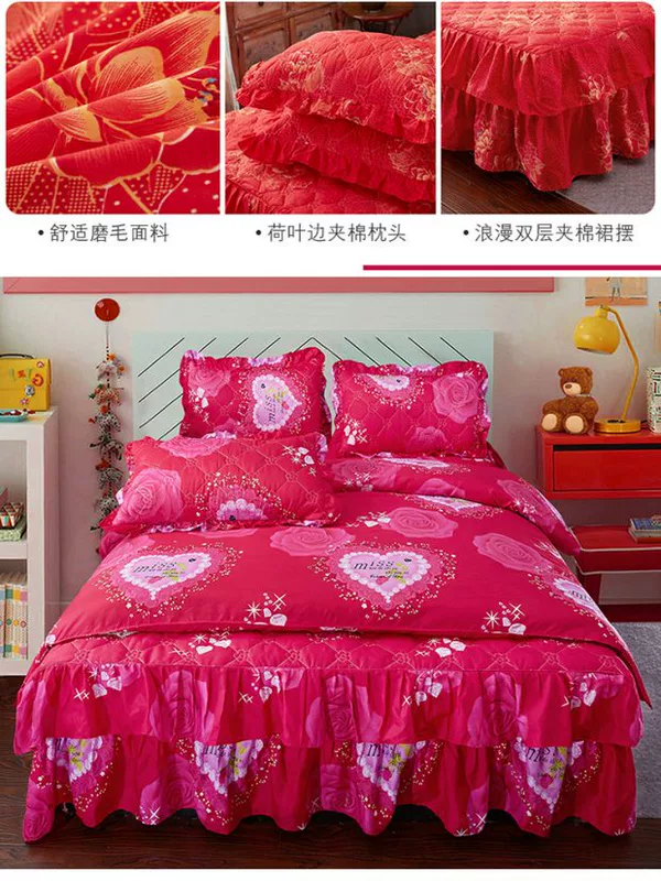 Phiên bản Hàn Quốc của mẫu váy cotton loại cotton bốn mảnh cotton bed bed bed quilt đơn giản cover 1.5 / 1.8x2m sản phẩm giường gạo