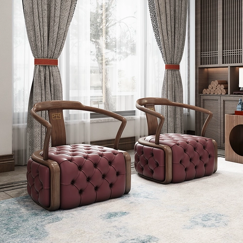 Новый китайский сингл -диван Круг Круг Мебель Вудзинму Сплошной Лёрг Light Luxury Whore Whore Sware Стул простые и современные