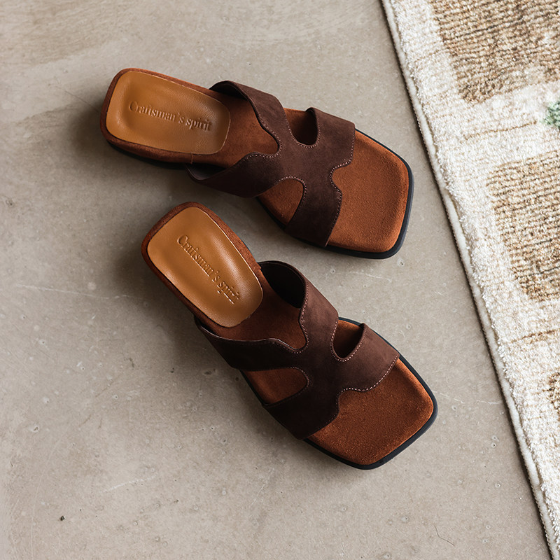 Italian Corso Venezia ~ Retro Open-Toe Slip-on Sandals for Women, Summer Thick-Soled Square-Toe Sandals, Comfortable