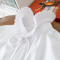 How so beautiful exquisite hollow embroidered organ pleated small lapel white cotton long sleeve shirt female New 21