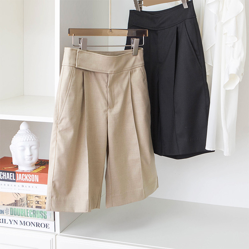 Very wide - type middle - stitch line simple commuter high waist suit pentate anti - static silk cotton five - minute pants 22 summer