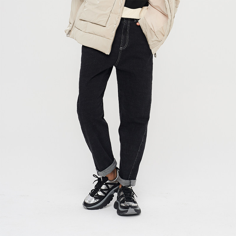 Style slit front lean leg type ~ comfortable micro-loose Harlan gray black jeans daddy pants q