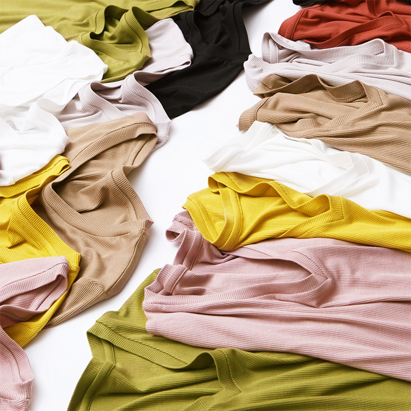 High bomb sashimi slim minimalist about 100 lap collar V collar elastic thread knit short sleeve T-shirt woman 22 spring summer new x