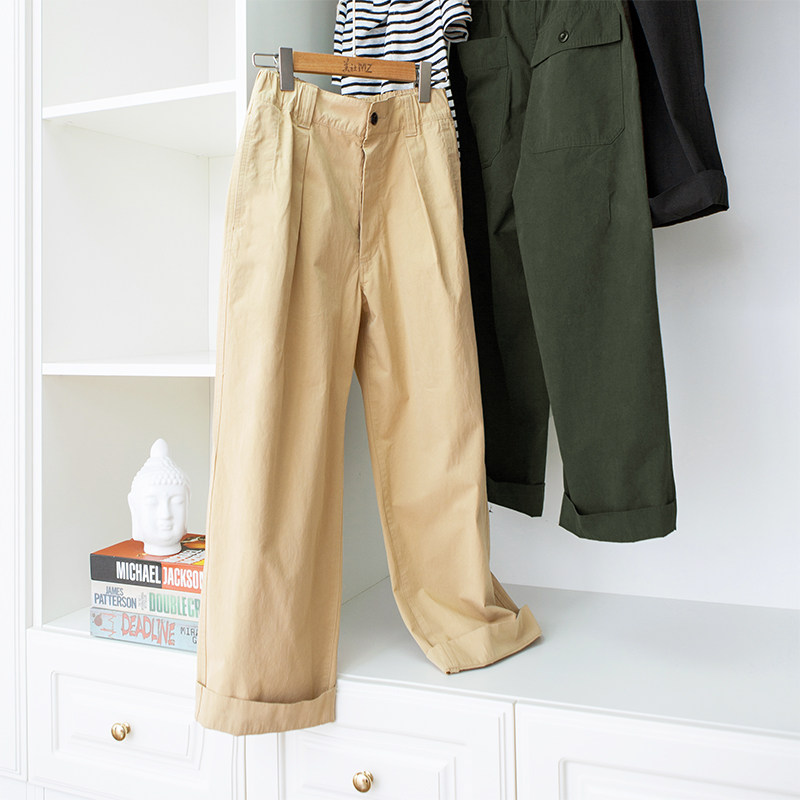 Comfortable water wash all cotton half loose waist straight tube nine pants for casual pants 23 spring and summer new