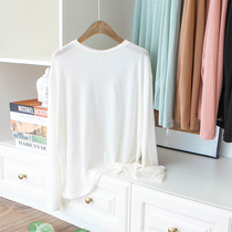 Summer sunscreen sunscreen relaxation jacket hooded sweatshirt Genuine Silk Knit Round Collar Long Sleeve Air Conditioning Needle Weaselwear