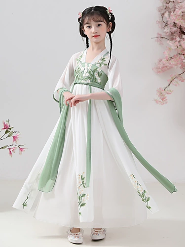 Шифоновое ханьфу, летнее детское тонкое платье, китайский стиль, детская одежда, короткий рукав