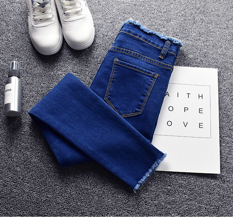 Quần lửng đen cạp cao chín điểm cộng với quần jeans nhung nữ xuân hè 2018 phiên bản mới của Hàn Quốc là quần lửng bó sát cỡ lớn jean nữ