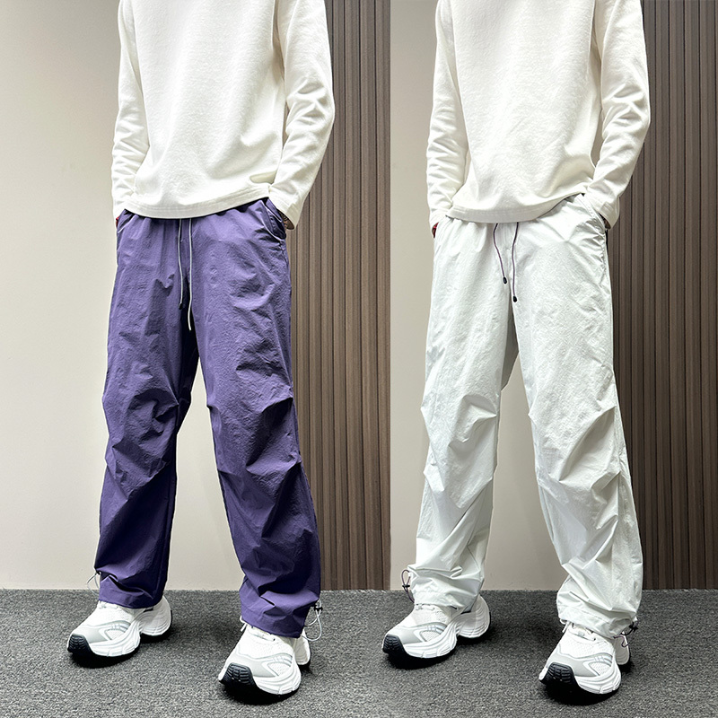 2026 Summer New Purple Quick-Dry Cuffed Sports Pants for Men, Loose Straight Casual Pants, Stylish Trendy Brand Men's Pants
