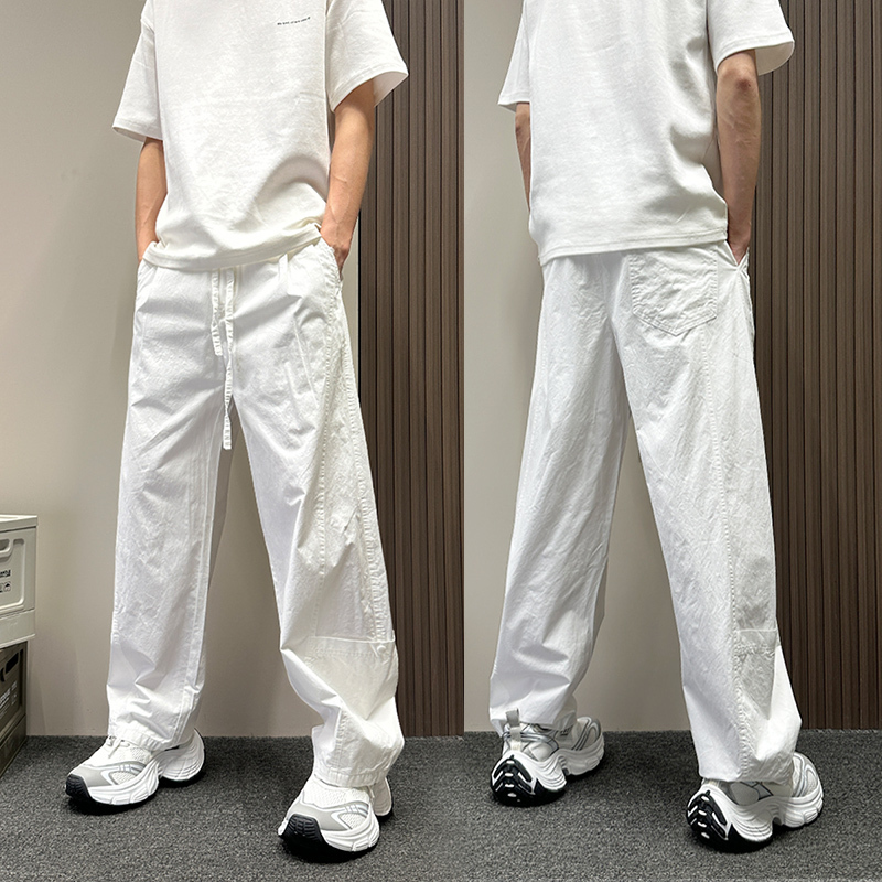 Minimalist Design, Pure White Casual Pants for Men, New Summer Style, Loose Straight-Leg Pants, Cool and Stylish Knife-Cut Pants for Men Minimalist Design, Pure White Casual Pants for Men, New Summer Style, Loose Straight-Leg Pants, Cool and Stylish Knife-Cut Pants for Men
