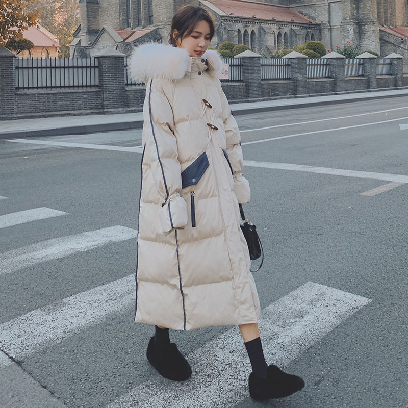 White down cotton cotton woman long knee 2023 new Korean version loose bread suit in winter thickening cotton jacket
