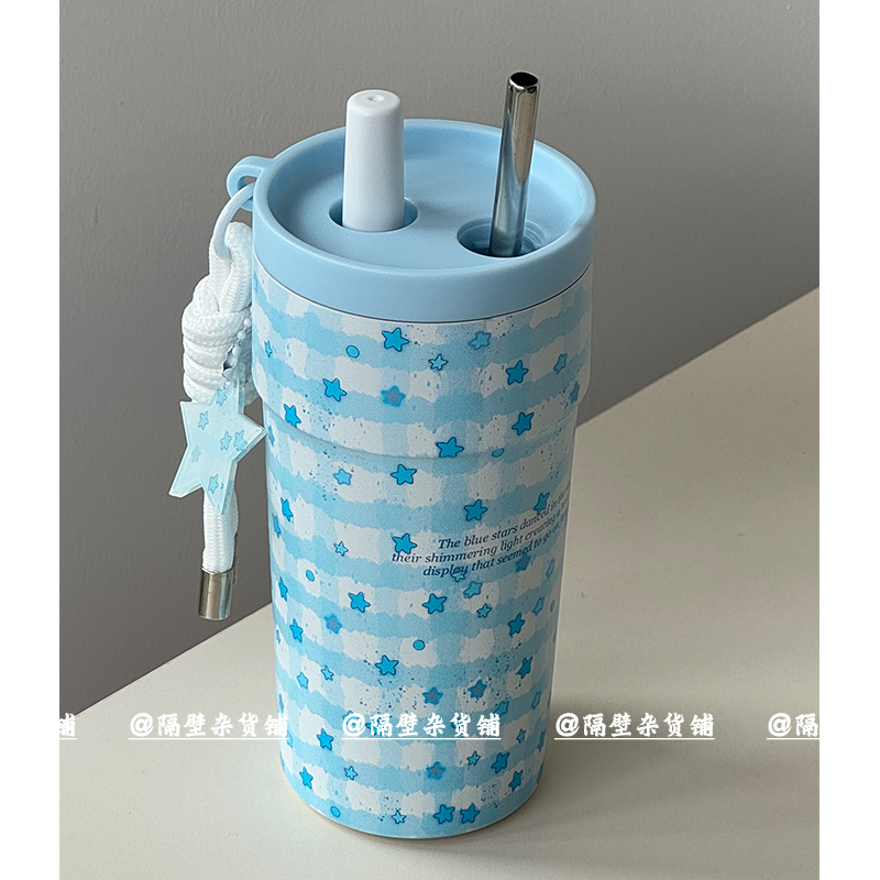 [Same Style as Xiao Ju] Original Insulated Water Bottle from the Convenience Store Next Door, Stainless Steel Straw Cup for Women, High Appearance Value, Portable