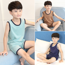 Kids Pajamas Boys Pajamas Summer Thin Cotton Middle Large Kids Short Sleeve Home Clothing Summer Vest Set for Boys