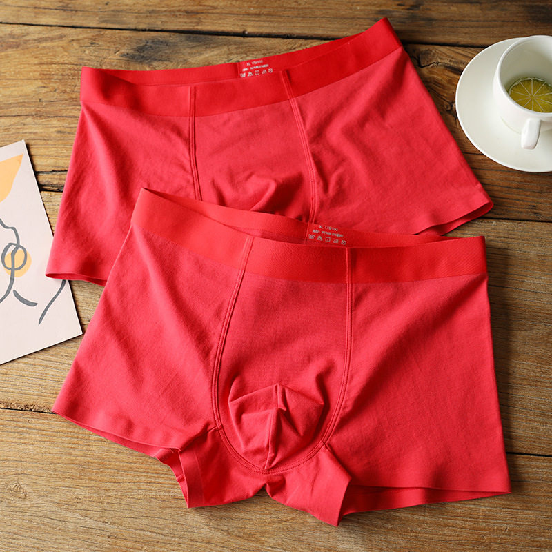 2 Men's cotton Cotton Four Corner Underpants Male size Four corner Short pants Underpants Grand Red Bendies Year of the Tiger Box Dress