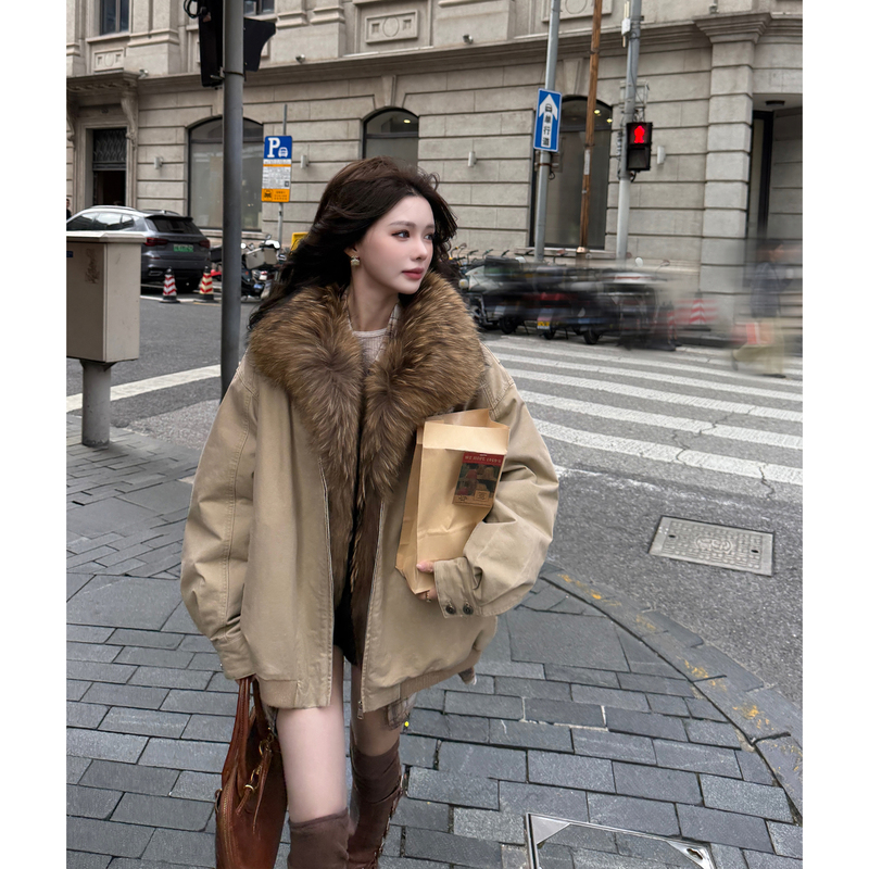 Wild Park City-Style Winter Warm Fur Parka down Jacket for Women, Mid-Length Coat