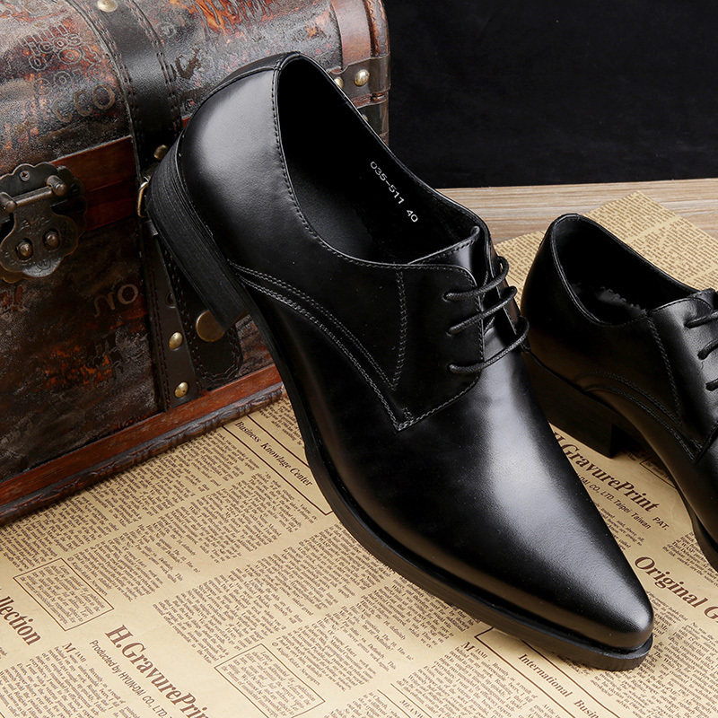 European version leather shoes men's waxed lace-up leather business formal wear British white-collar office tb wedding shoes throwing pointed head Milan - Taobao