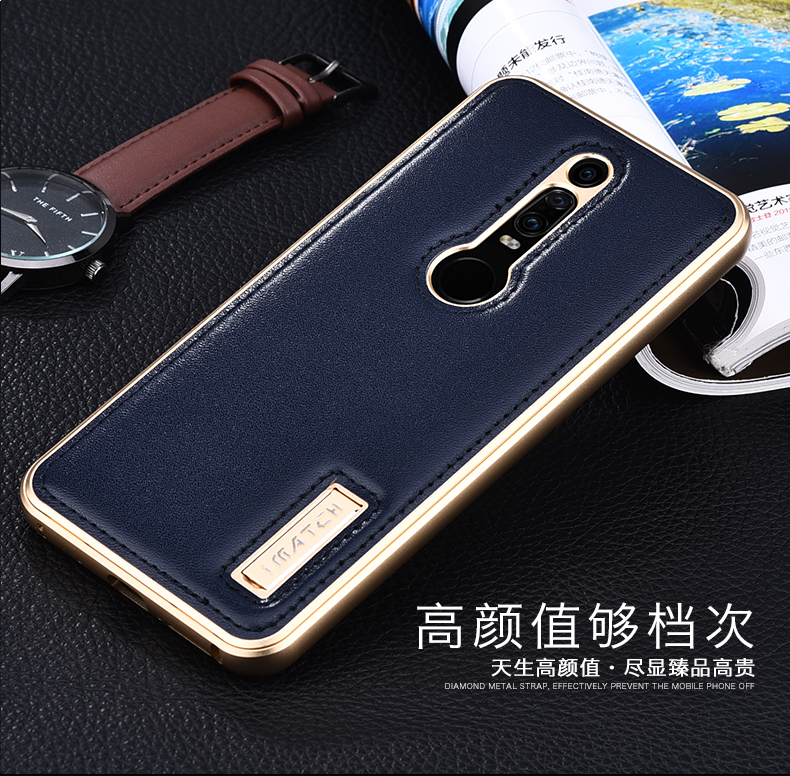 iMatch Luxury Aluminum Metal Bumper Premium Genuine Leather Back Cover Case for Porsche Design Huawei Mate RS